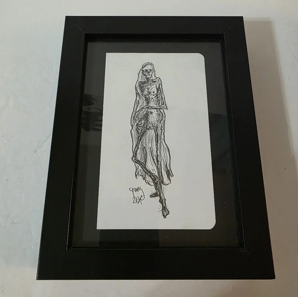 Original Pencil Drawing Skeleton Grung Goth
